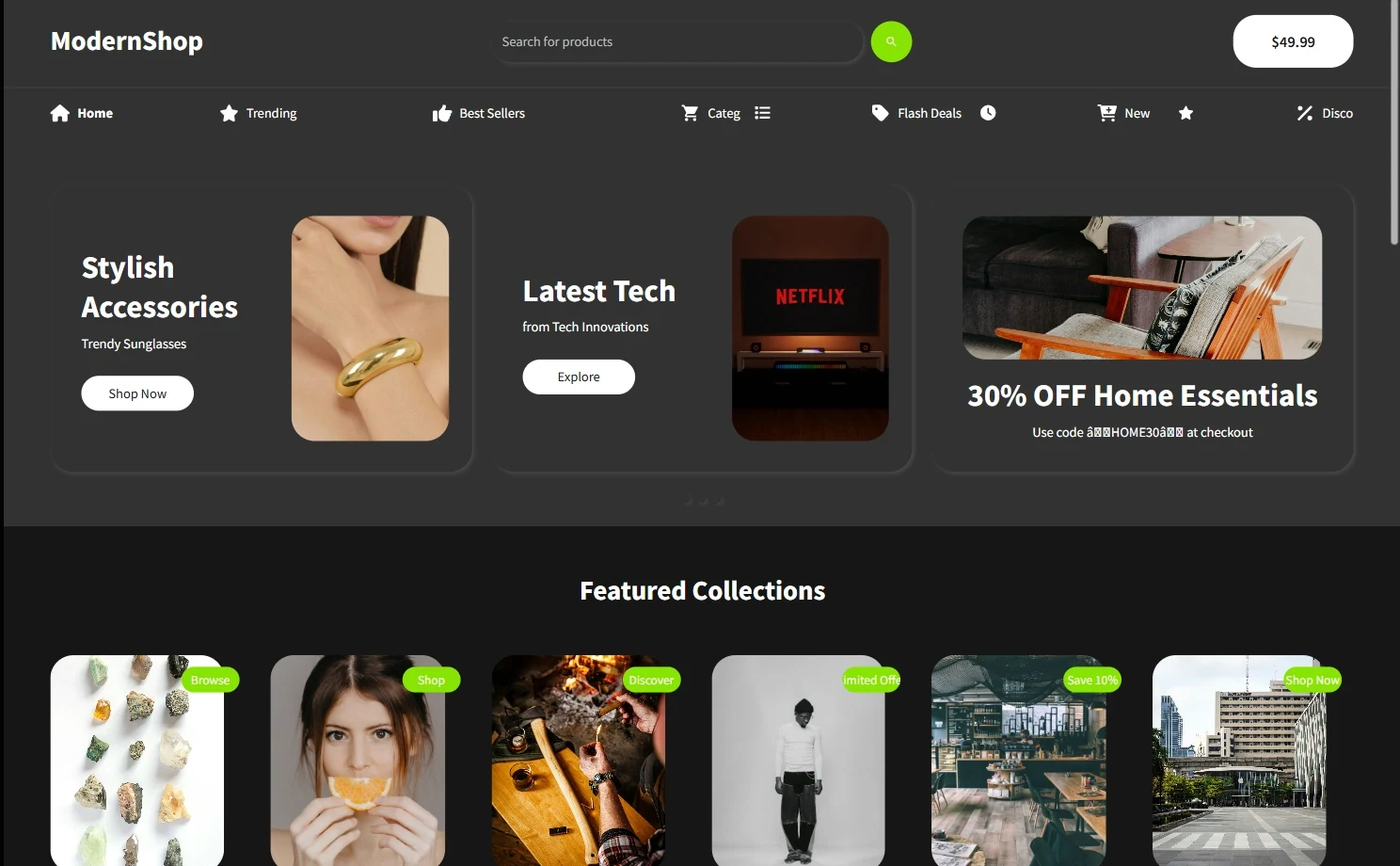 E-commerce / frontend: Published interface presentation